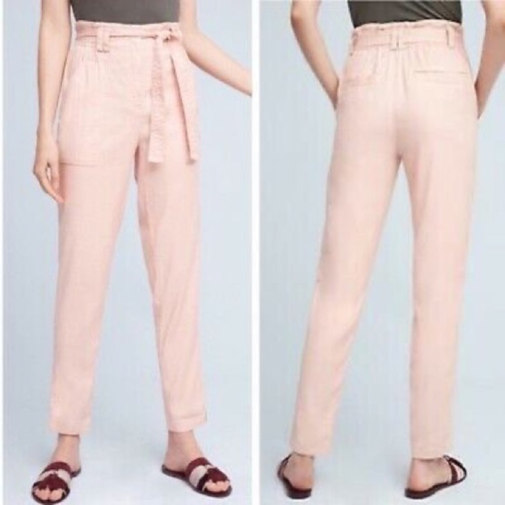 ♻️ Anthro Elevenses Paper Bag Waist Pink Pants Sz L
